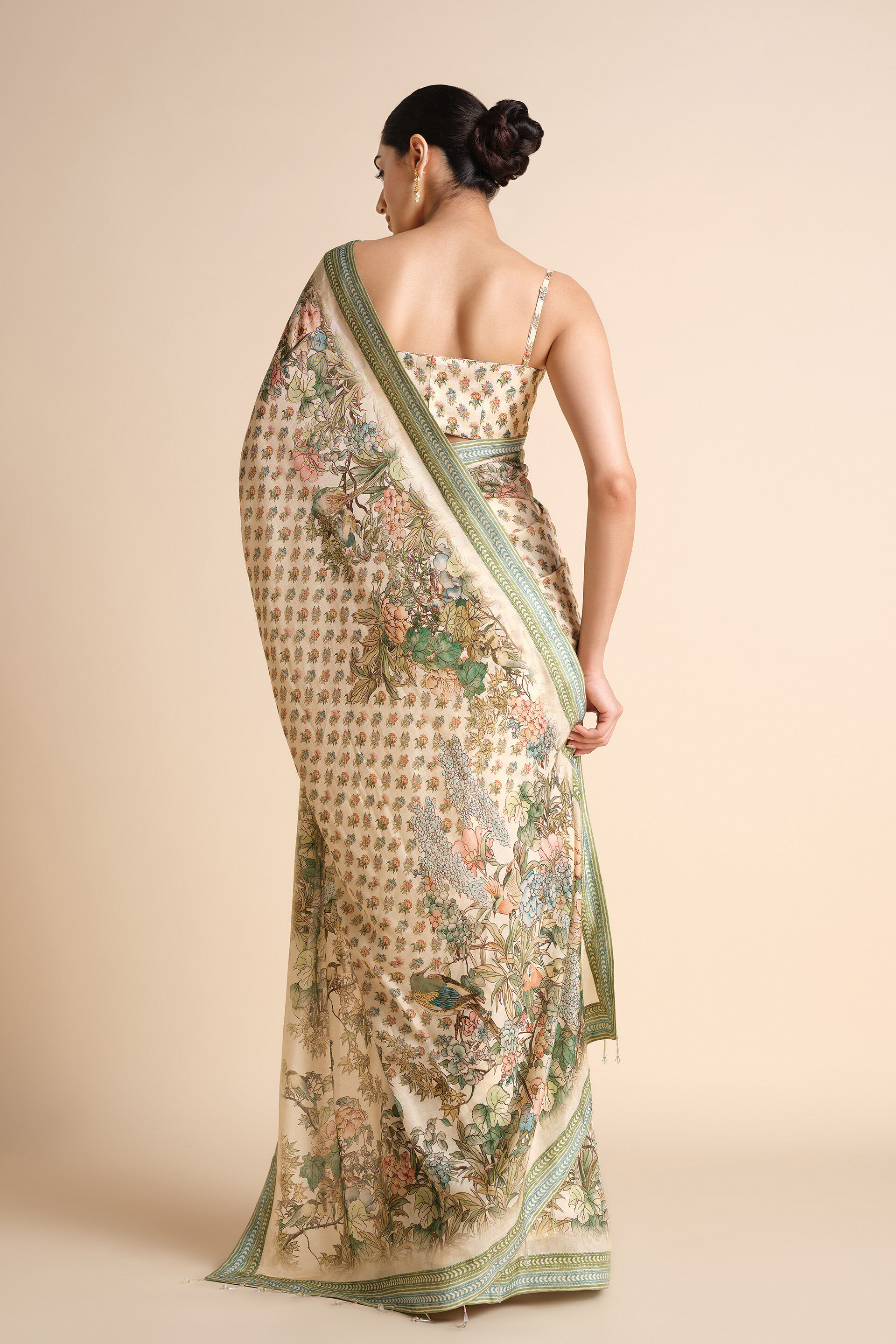 Liana Printed Silk Saree - Ivory, Ivory, image 2